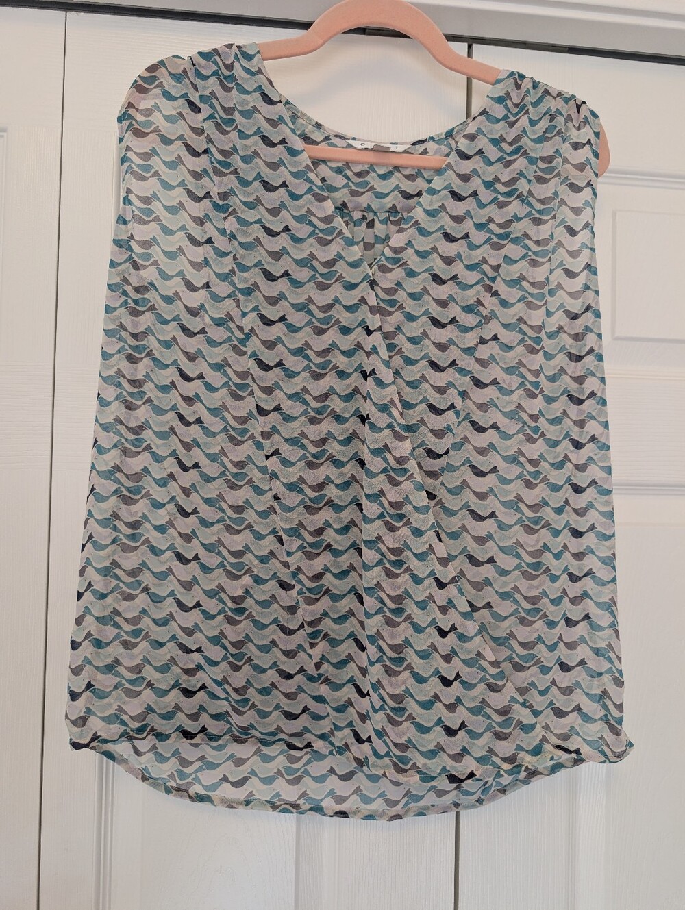 Cabi Blue And Gray Flowy Sleeveless Flowy Top Sz S
